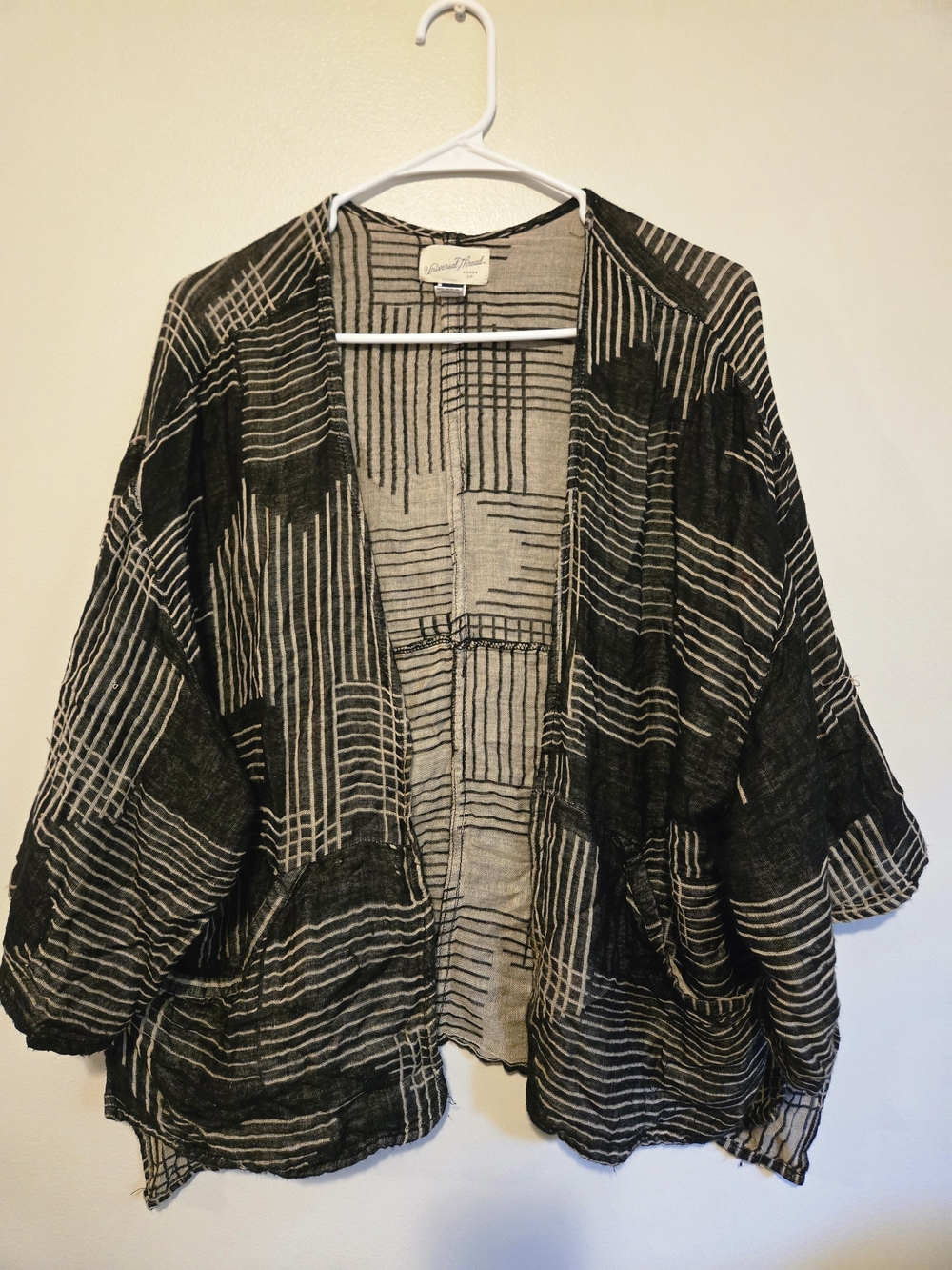 Lightweight Black & Cream Open-Front Women's Sweater Cardigan